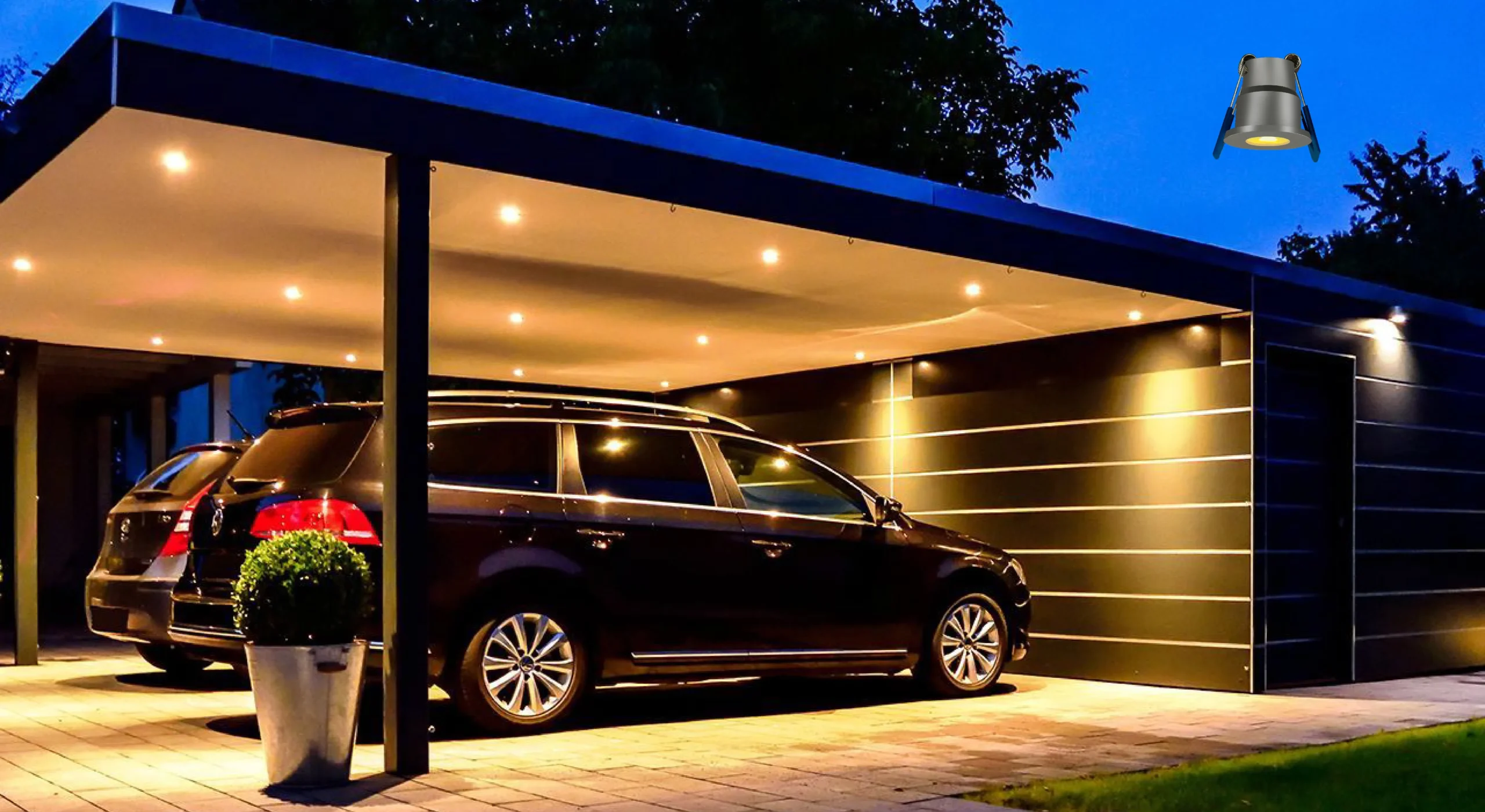 Application of pergola spotlights in garage