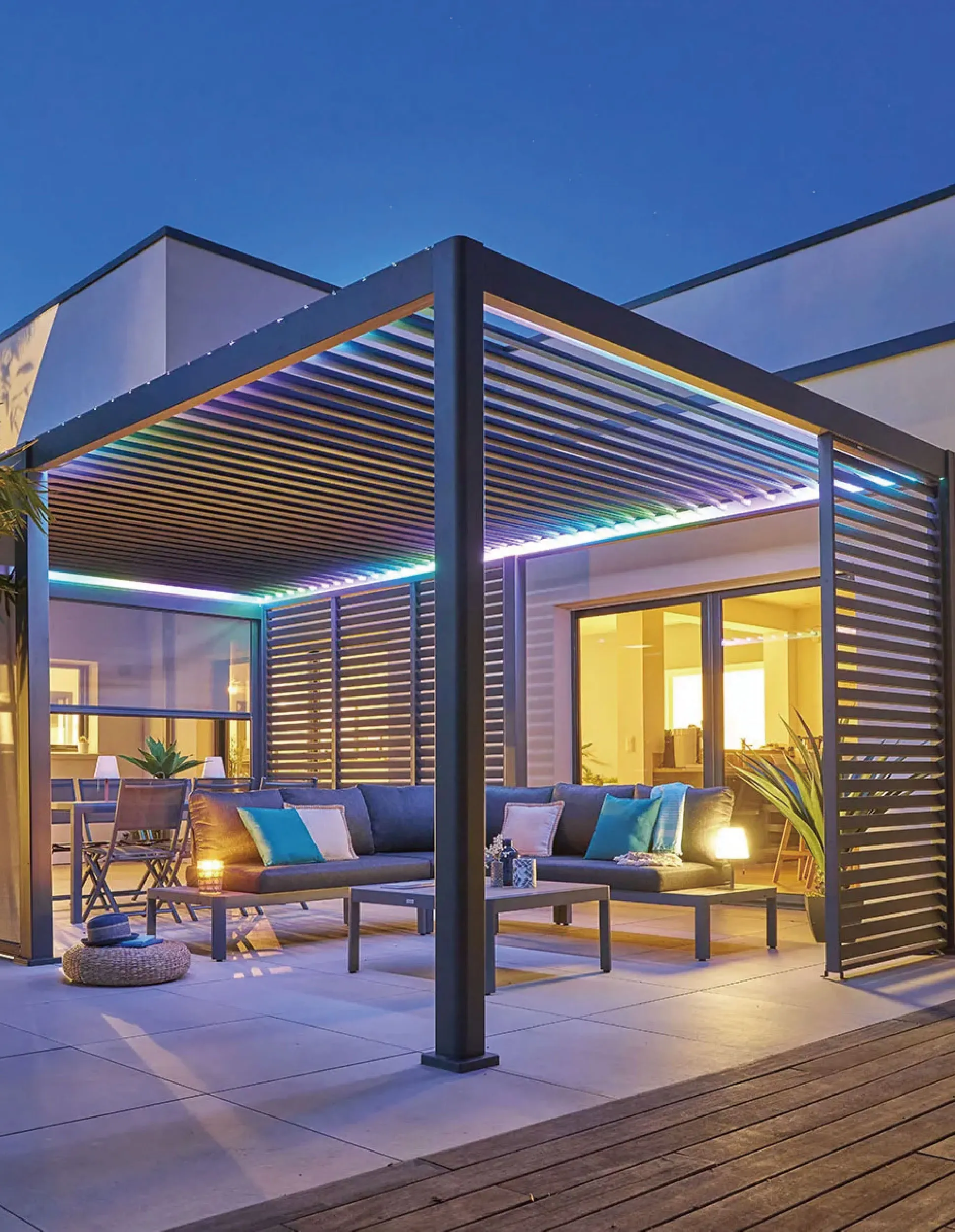 Enhance your veranda with custom outdoor pergola led strip lights, ensuring perfect brightness at night.