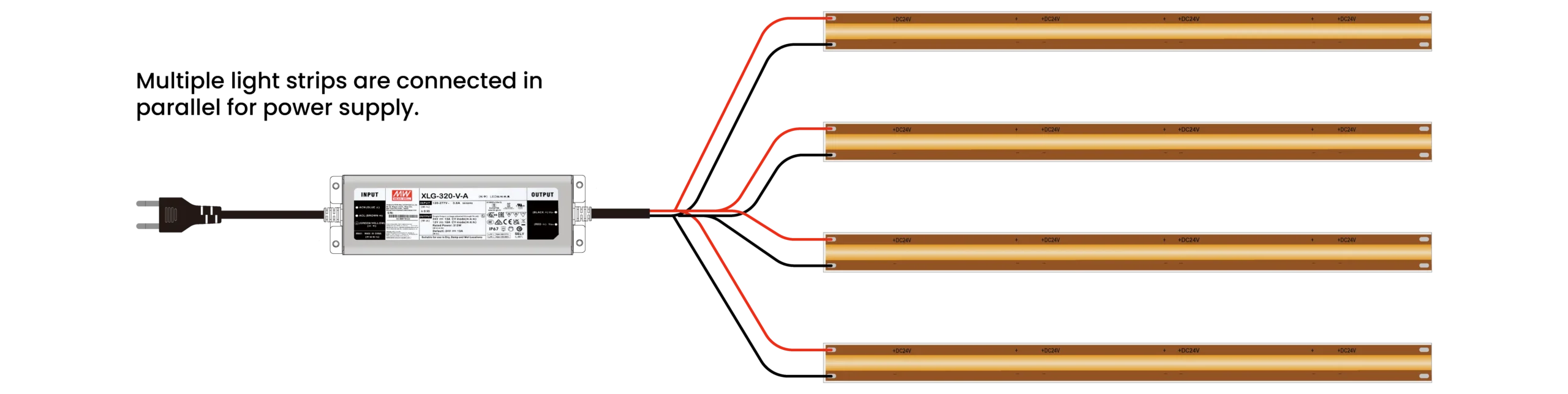 Multiple light strips are connected in parallel for power supply