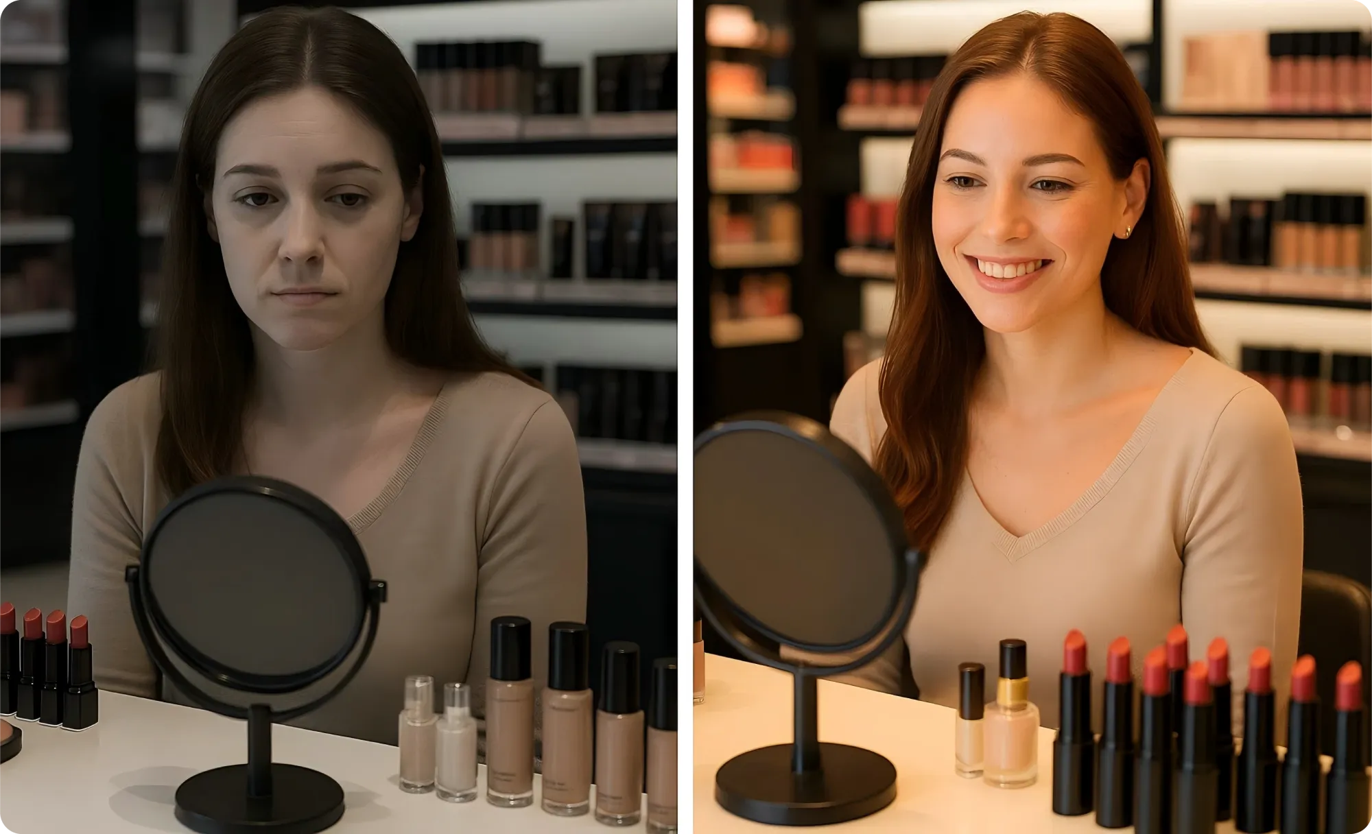 At cosmetics counters