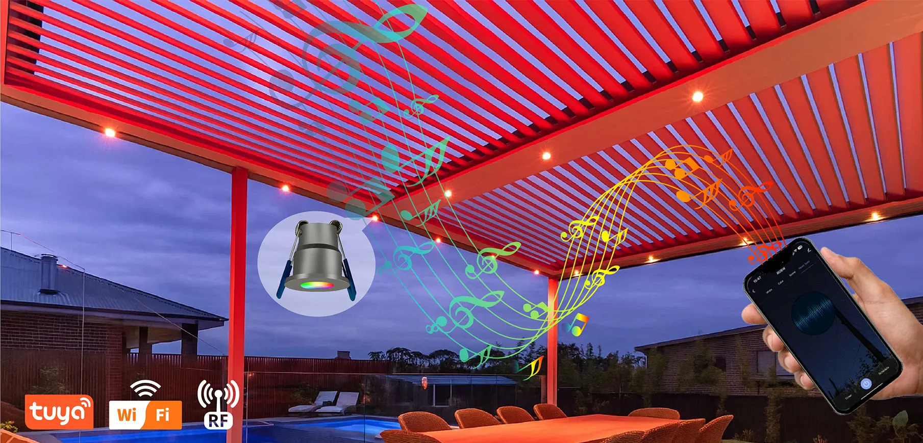 VLEDSTAR complete pergola lighting kits including lights, drivers, smart controls, weather sensors and necessary accessories.