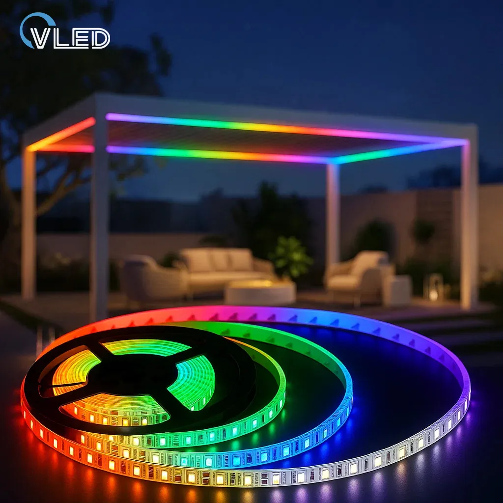 RGBW SMD strip lights for integrated control systems in large pergola kits and functional mood lighting.