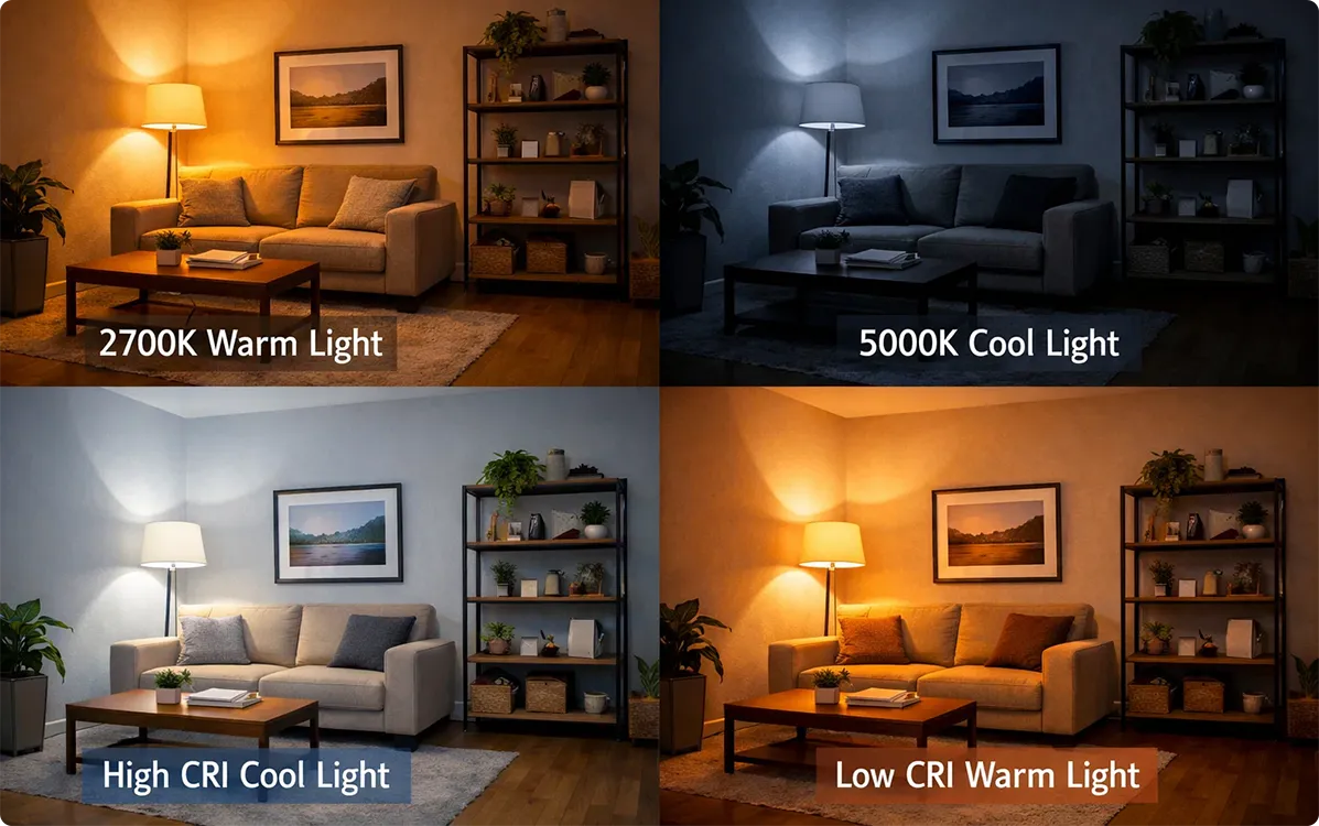 Color temperature comparison effect