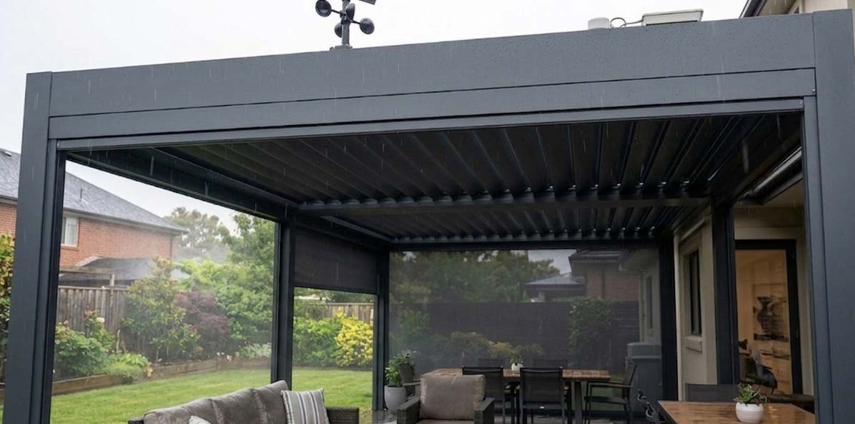 A fully automated louver pergola responds to weather inputs without operator intervention — a key differentiator for premium residential and hospitality specifications.