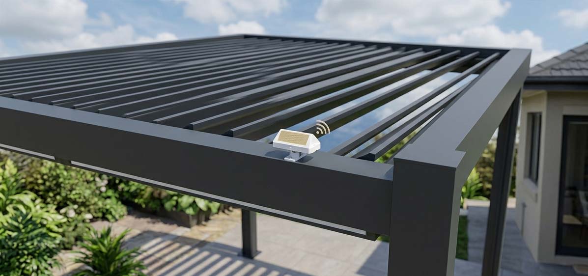 Correct rain sensor placement: horizontal, unobstructed, and outside the shadow zone of the louver slats.