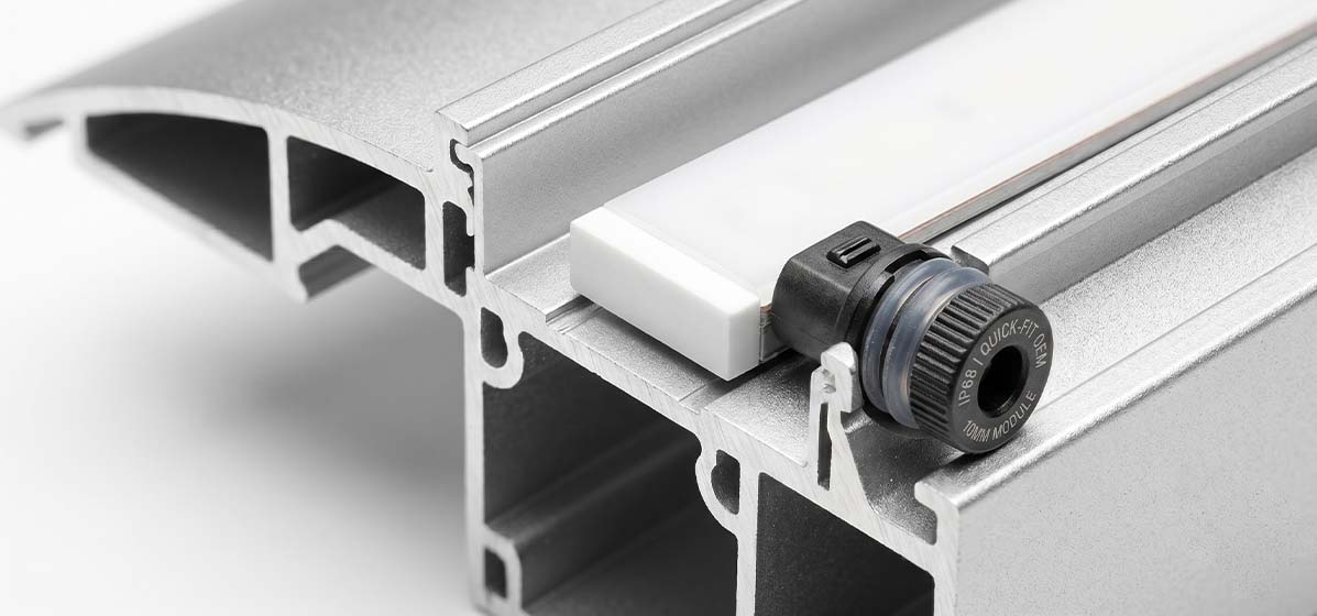 OEM ultra-thin 10mm linear LED module precision-fit into aluminum pergola louver profile – IP68 quick waterproof connector dot-free 180 chips per meter