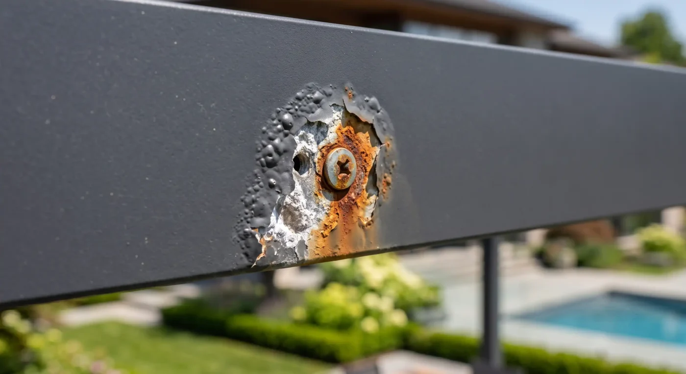 galvanic-corrosion-aluminum-pergola-beam-diy-drilling-damage