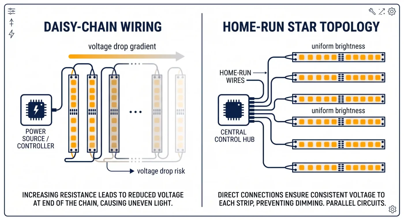 home-run-star-topology-vs-daisy-chain-led-voltage-drop-wiring